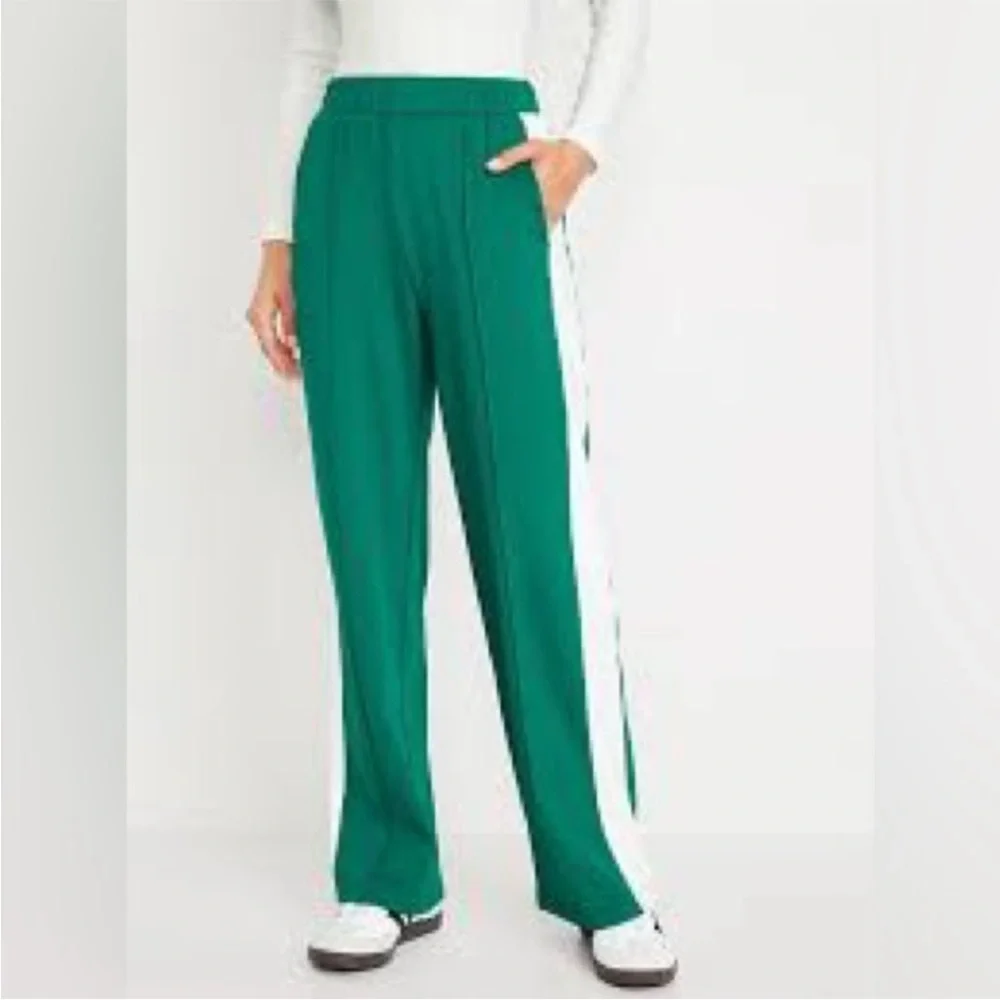 Green and White Women's Pants High Waisted Brushed PowerSoft NEW XS Track Retro - Picture 2 of 10